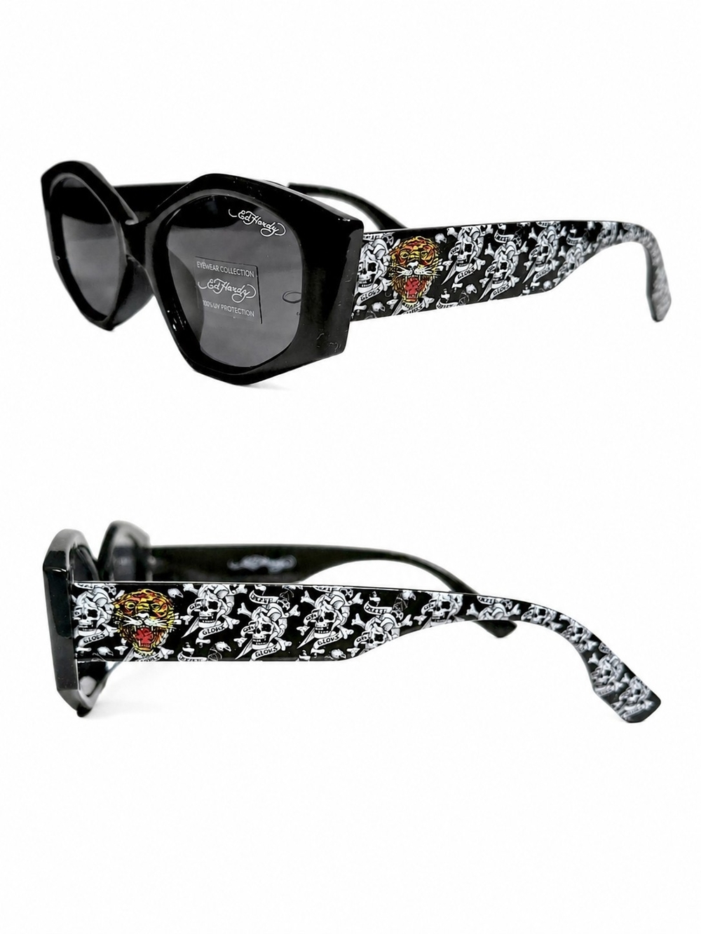 ED HARDY Y2K ROARING TIGER DARK SMOKE CAT EYE SUNGLASSES 100% UV PROTECTION - Picture 4 of 4